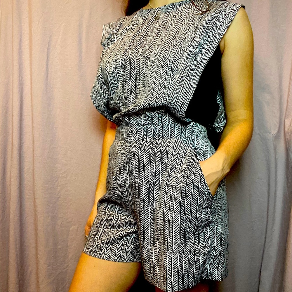 Black and white DKNY Patterned Romper